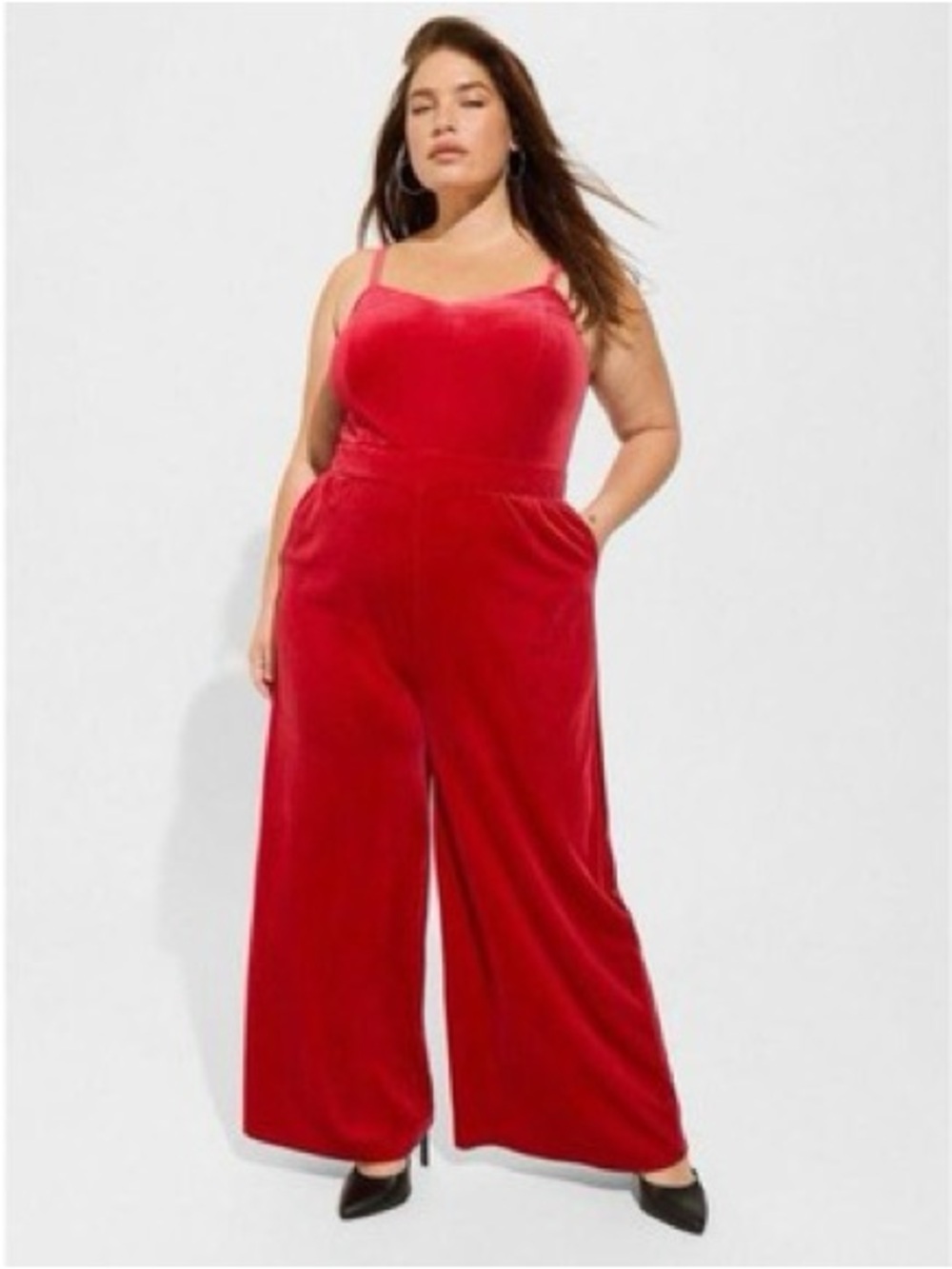Torrid Velvet Cami Wide-Leg Jumpsuit NWT Jester Red Sz 3X